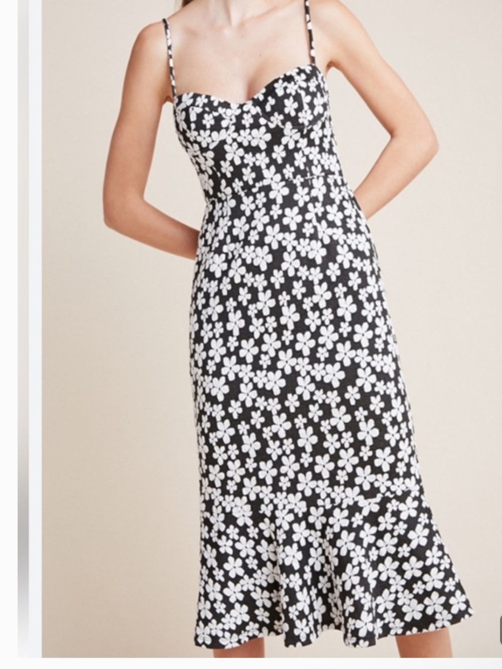 HUTCH Black and White Floral Strapless Midi Dress, Size 2